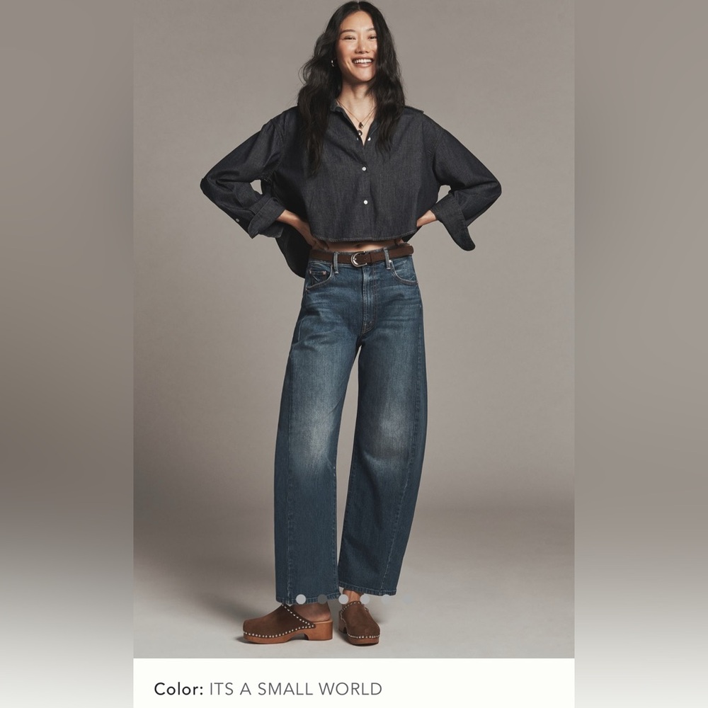 MOTHER Wide Leg Jeans in Medium Indigo Blue